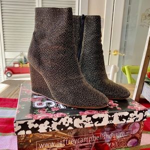 Jeffrey Campbell Black Tweed Wedge Ankle Boots